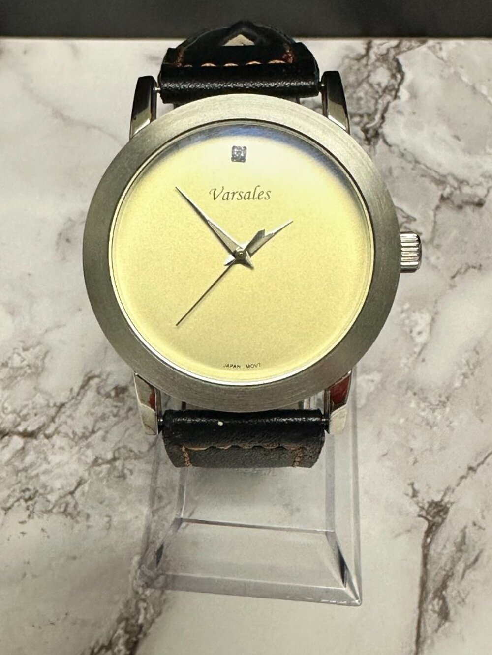 3/$30 Varsales Watch Men Silver Tone Black Faux Leather Band 40MM Dial